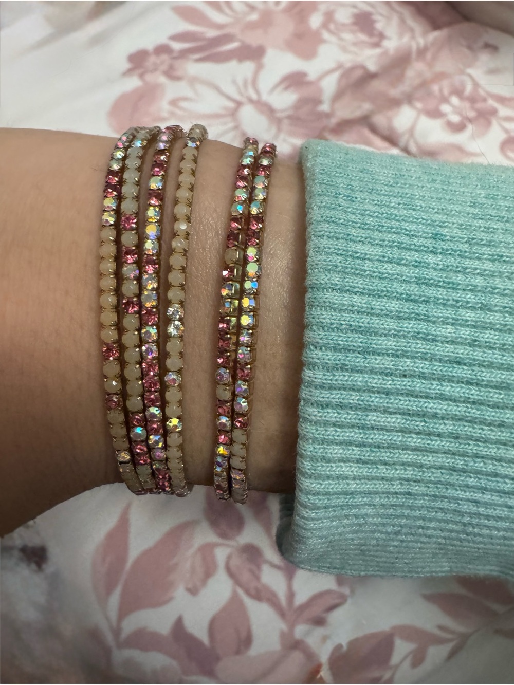 Pink Crystal Wrap Bracelet Stack - Women Jewelry